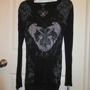 Fleur De Lis Angel Wing Hoodie Retro Rocker Glam Rhinestone Embellished Vintage